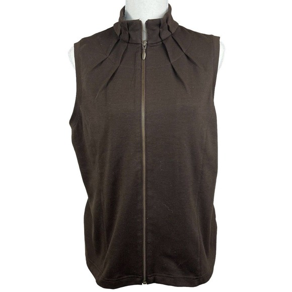 Weekends By Chicos Women's Dark Brown Zip Up Vest Size 1 US 8 Full Zip - Picture 1 of 10